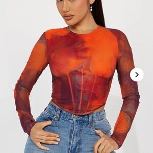 Vibrant Orange and Red Long Sleeve Top